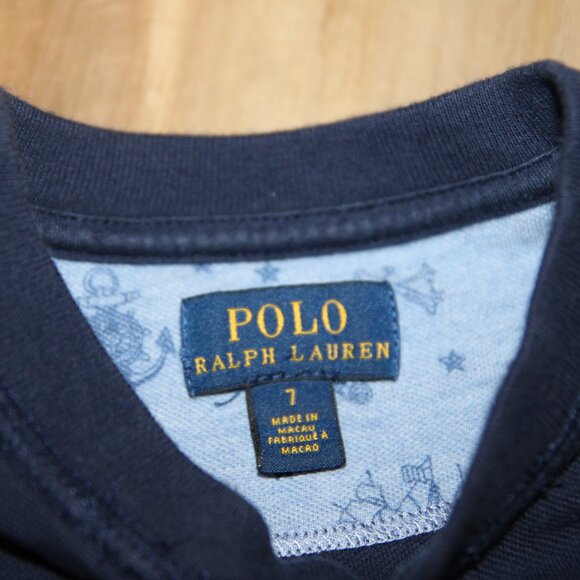 LIKE NEW Boy's SIZE 7 POLO Ralph Lauren Navy Blue Henley Top - Picture 2 of 2